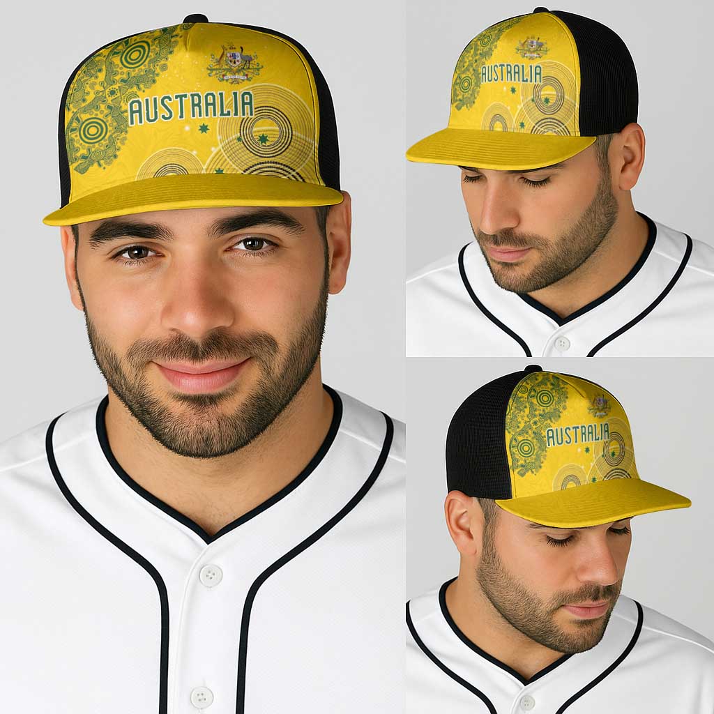 Australia National Football Baseball Net Cap Socceroos-Aboriginal Dot Art Heritage Graphic