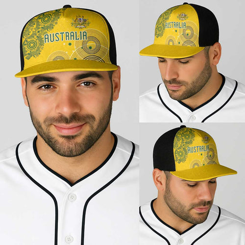 Australia National Football Baseball Net Cap Socceroos-Aboriginal Dot Art Heritage Graphic