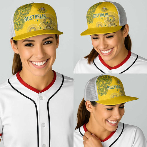 Australia National Football Baseball Net Cap Socceroos-Aboriginal Dot Art Heritage Graphic