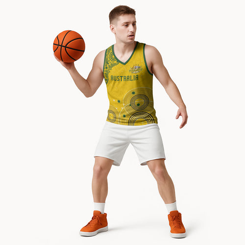 Custom Australia National Football Basketball Jersey Socceroos-Aboriginal Dot Art Heritage Graphic