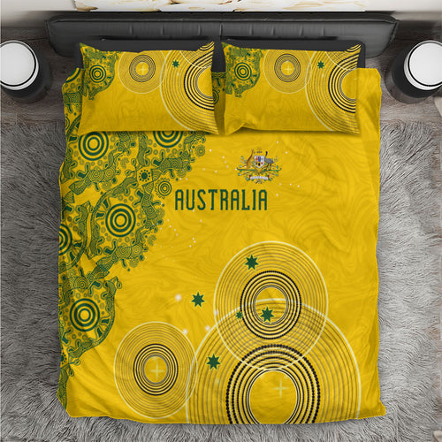 Australia National Football Bedding Set Socceroos-Aboriginal Dot Art Heritage Graphic