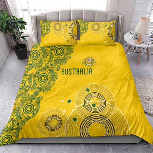 Australia National Football Bedding Set Socceroos-Aboriginal Dot Art Heritage Graphic