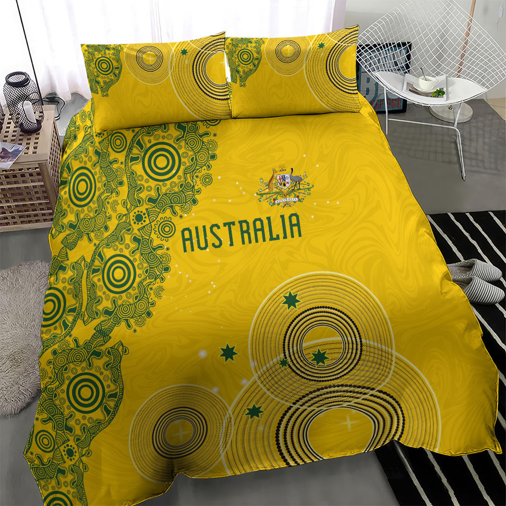 Australia National Football Bedding Set Socceroos-Aboriginal Dot Art Heritage Graphic