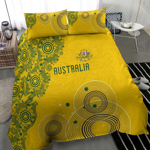 Australia National Football Bedding Set Socceroos-Aboriginal Dot Art Heritage Graphic