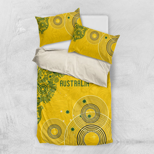 Australia National Football Bedding Set Socceroos-Aboriginal Dot Art Heritage Graphic