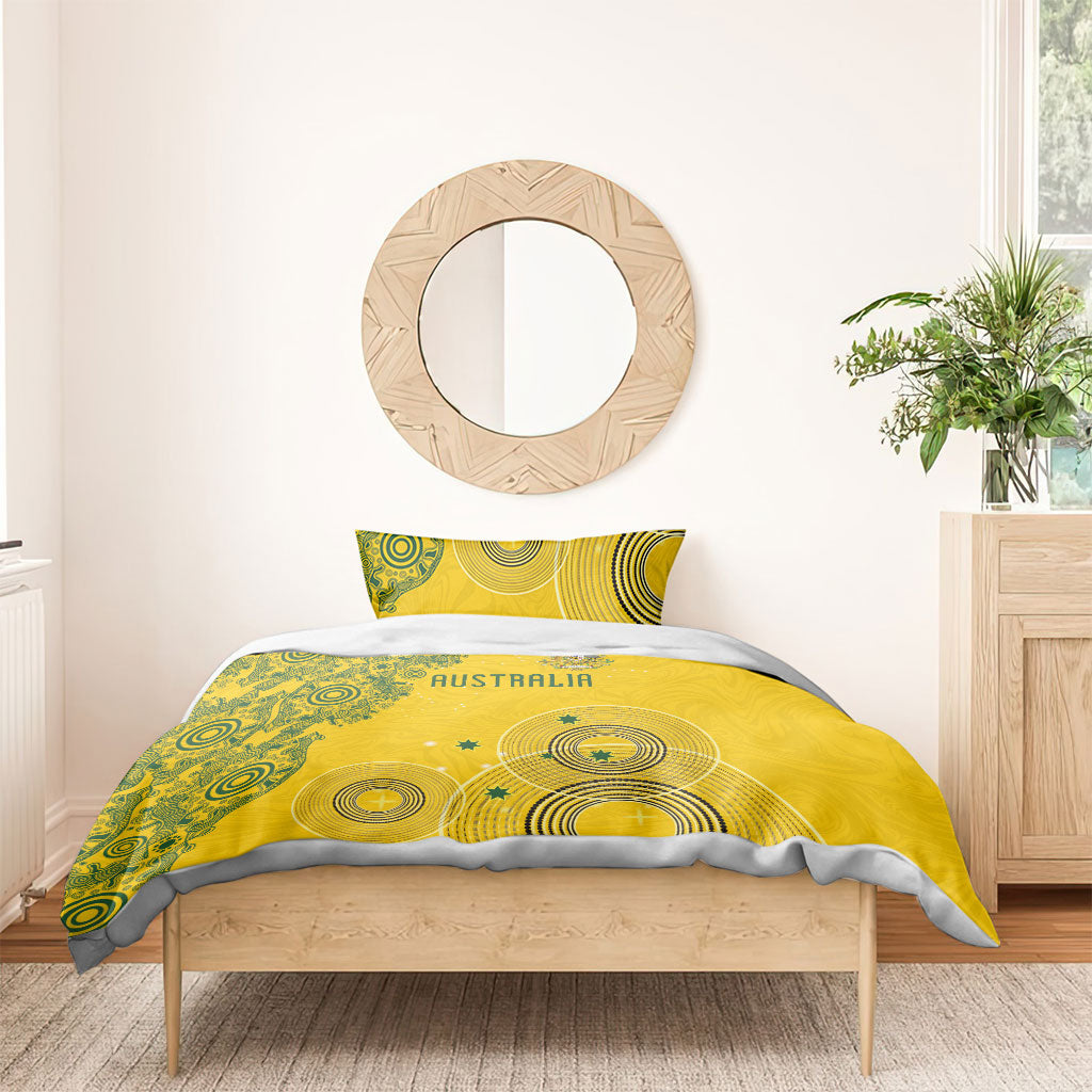 Australia National Football Bedding Set Socceroos-Aboriginal Dot Art Heritage Graphic