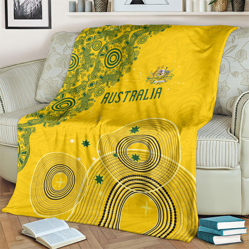 Australia National Football Blanket Socceroos-Aboriginal Dot Art Heritage Graphic