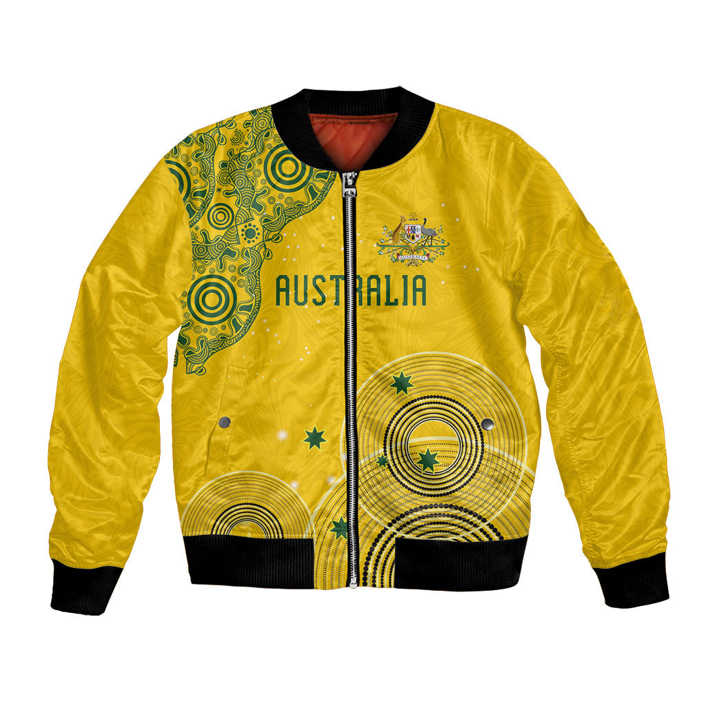 Custom Australia National Football Bomber Jacket Socceroos-Aboriginal Dot Art Heritage Graphic