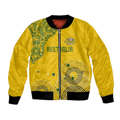 Custom Australia National Football Bomber Jacket Socceroos-Aboriginal Dot Art Heritage Graphic
