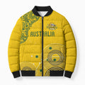 Custom Australia National Football Bomber Puffer Jacket Socceroos-Aboriginal Dot Art Heritage Graphic