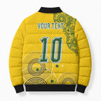 Custom Australia National Football Bomber Puffer Jacket Socceroos-Aboriginal Dot Art Heritage Graphic