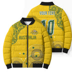 Custom Australia National Football Bomber Puffer Jacket Socceroos-Aboriginal Dot Art Heritage Graphic
