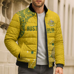Custom Australia National Football Bomber Puffer Jacket Socceroos-Aboriginal Dot Art Heritage Graphic