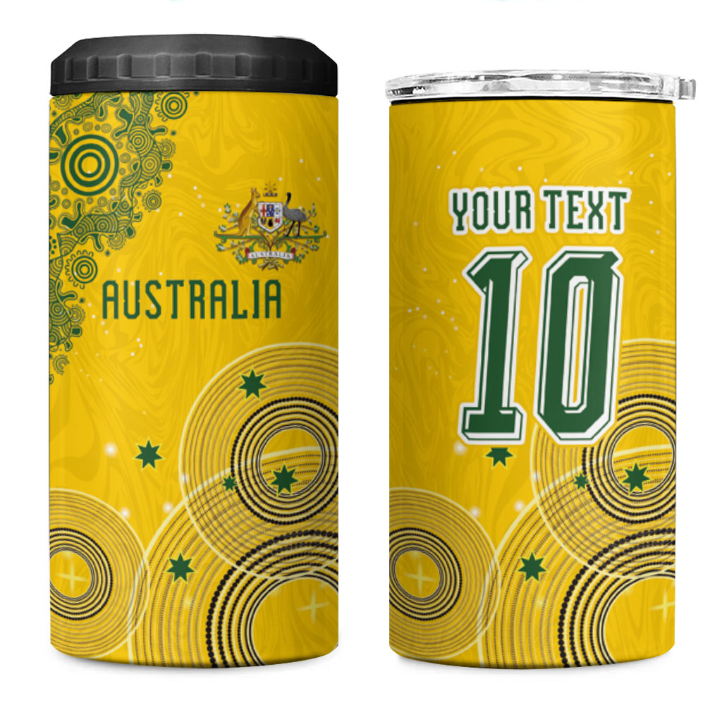 Custom Australia National Football 4 in 1 Can Cooler Tumbler Socceroos-Aboriginal Dot Art Heritage Graphic