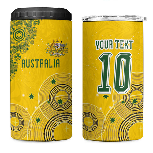 Custom Australia National Football 4 in 1 Can Cooler Tumbler Socceroos-Aboriginal Dot Art Heritage Graphic