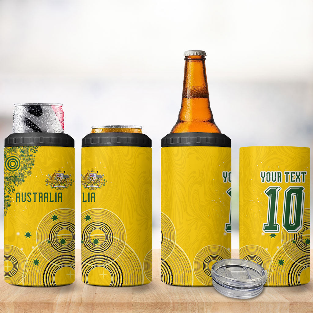 Custom Australia National Football 4 in 1 Can Cooler Tumbler Socceroos-Aboriginal Dot Art Heritage Graphic