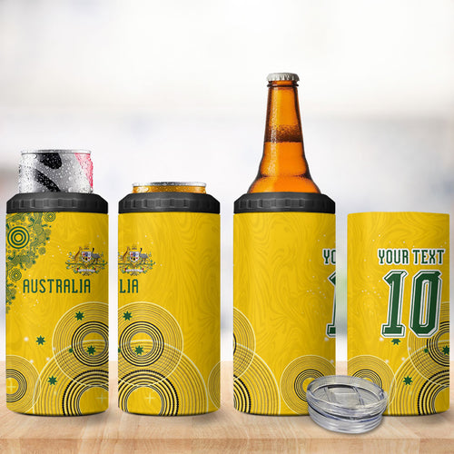 Custom Australia National Football 4 in 1 Can Cooler Tumbler Socceroos-Aboriginal Dot Art Heritage Graphic