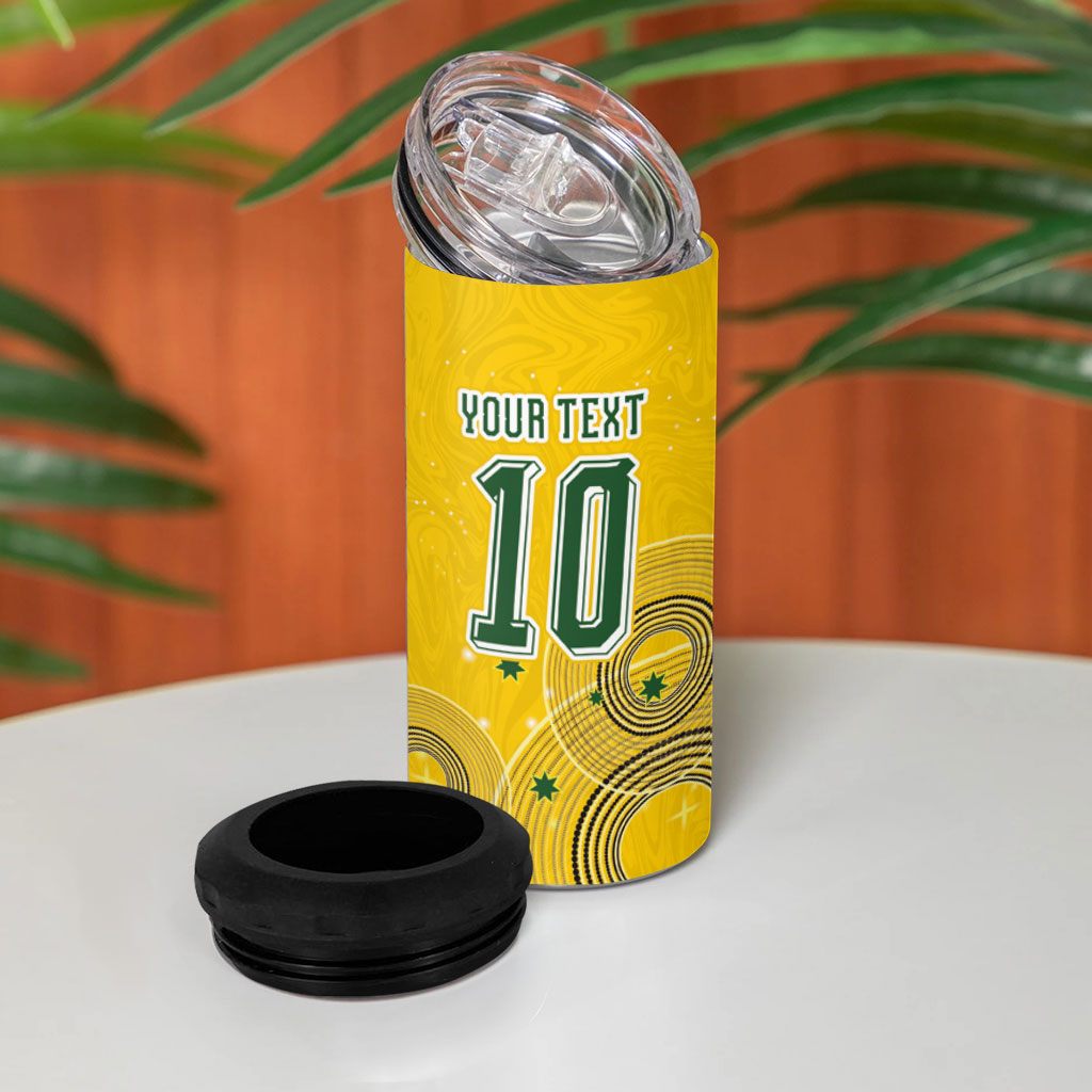 Custom Australia National Football 4 in 1 Can Cooler Tumbler Socceroos-Aboriginal Dot Art Heritage Graphic