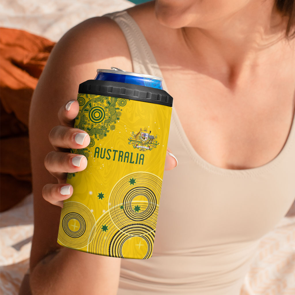 Custom Australia National Football 4 in 1 Can Cooler Tumbler Socceroos-Aboriginal Dot Art Heritage Graphic