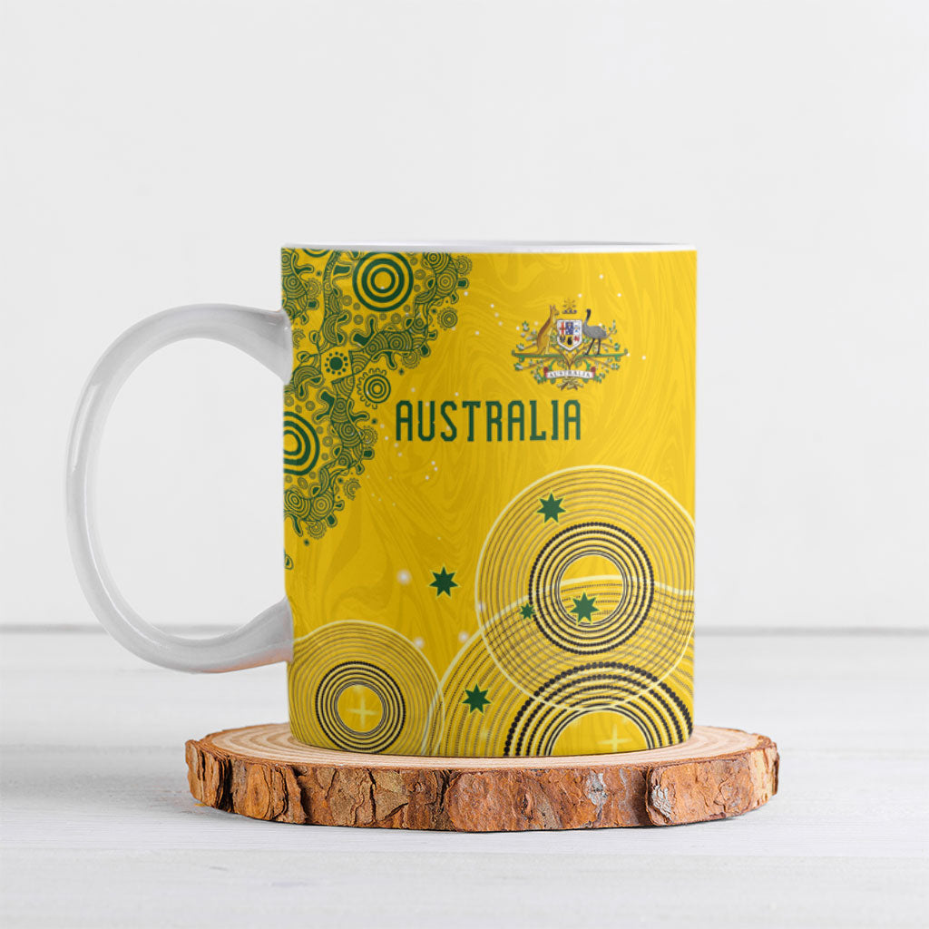 Custom Australia National Football Ceramic Mug Socceroos-Aboriginal Dot Art Heritage Graphic