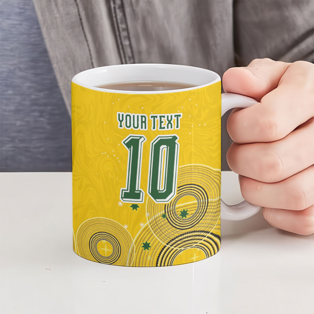 Custom Australia National Football Ceramic Mug Socceroos-Aboriginal Dot Art Heritage Graphic