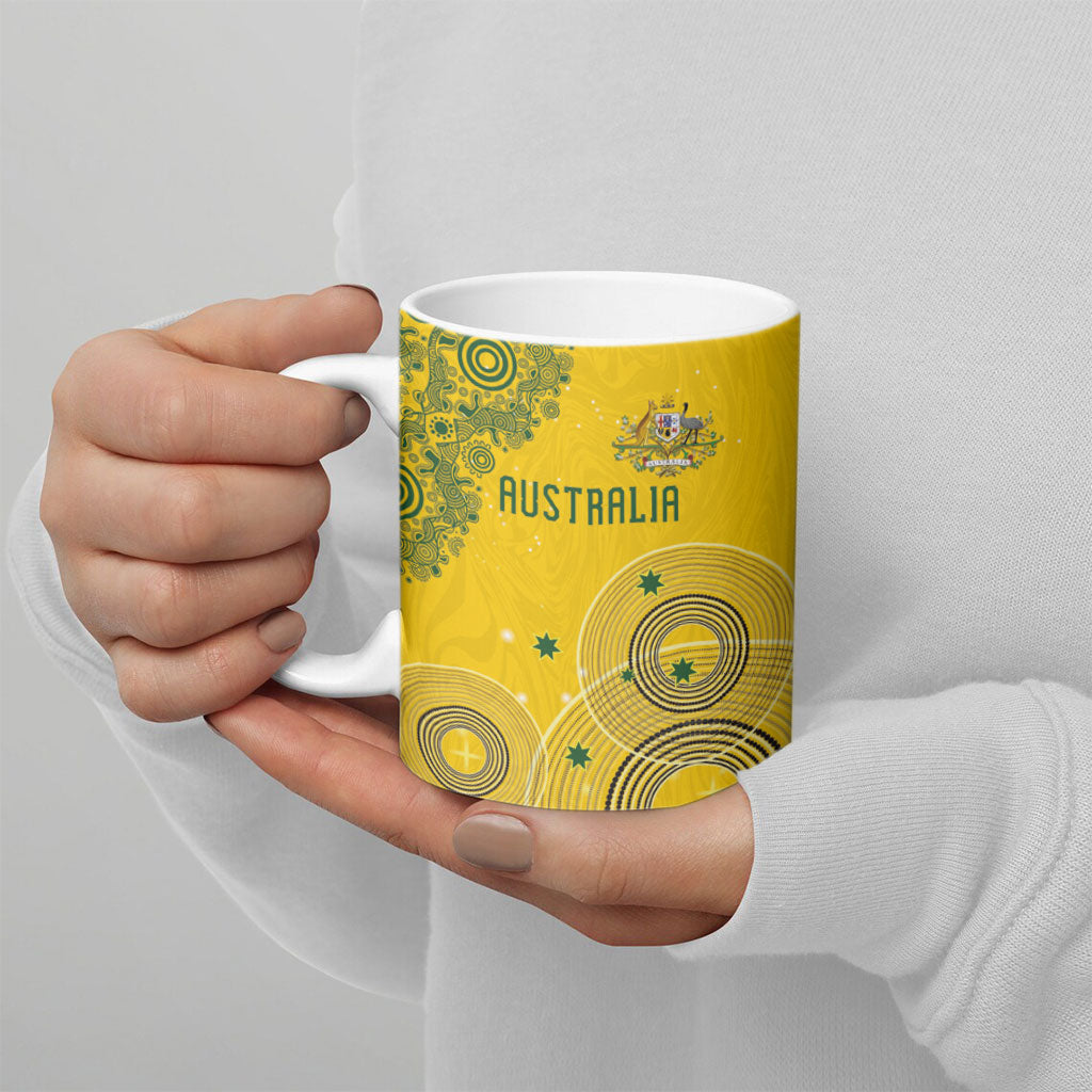 Custom Australia National Football Ceramic Mug Socceroos-Aboriginal Dot Art Heritage Graphic