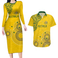 Custom Australia National Football Couples Matching Long Sleeve Bodycon Dress and Hawaiian Shirt Socceroos-Aboriginal Dot Art Heritage Graphic