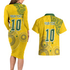 Custom Australia National Football Couples Matching Long Sleeve Bodycon Dress and Hawaiian Shirt Socceroos-Aboriginal Dot Art Heritage Graphic