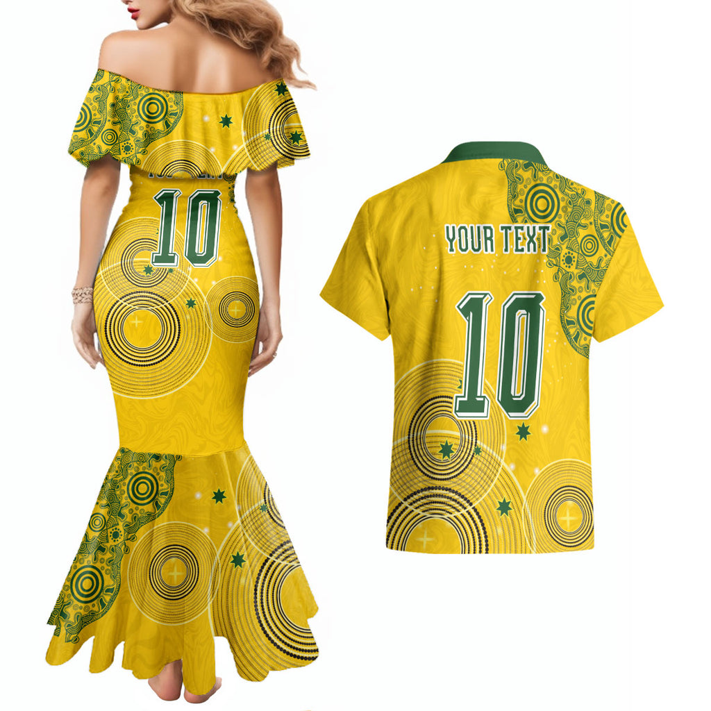 Custom Australia National Football Couples Matching Mermaid Dress and Hawaiian Shirt Socceroos-Aboriginal Dot Art Heritage Graphic