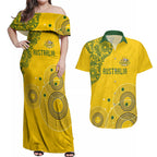 Custom Australia National Football Couples Matching Off Shoulder Maxi Dress and Hawaiian Shirt Socceroos-Aboriginal Dot Art Heritage Graphic