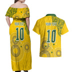 Custom Australia National Football Couples Matching Off Shoulder Maxi Dress and Hawaiian Shirt Socceroos-Aboriginal Dot Art Heritage Graphic