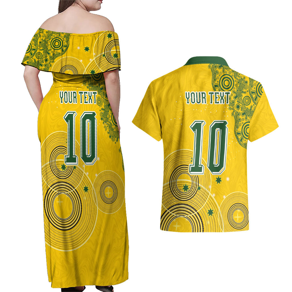 Custom Australia National Football Couples Matching Off Shoulder Maxi Dress and Hawaiian Shirt Socceroos-Aboriginal Dot Art Heritage Graphic