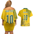 Custom Australia National Football Couples Matching Off Shoulder Short Dress and Hawaiian Shirt Socceroos-Aboriginal Dot Art Heritage Graphic