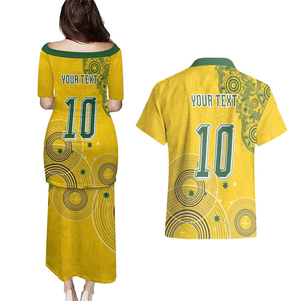 Custom Australia National Football Couples Matching Puletasi and Hawaiian Shirt Socceroos-Aboriginal Dot Art Heritage Graphic