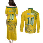 Custom Australia National Football Couples Matching Puletasi and Long Sleeve Button Shirt Socceroos-Aboriginal Dot Art Heritage Graphic