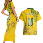Custom Australia National Football Couples Matching Short Sleeve Bodycon Dress and Hawaiian Shirt Socceroos-Aboriginal Dot Art Heritage Graphic