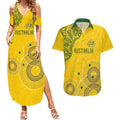 Custom Australia National Football Couples Matching Summer Maxi Dress and Hawaiian Shirt Socceroos-Aboriginal Dot Art Heritage Graphic