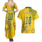 Custom Australia National Football Couples Matching Summer Maxi Dress and Hawaiian Shirt Socceroos-Aboriginal Dot Art Heritage Graphic