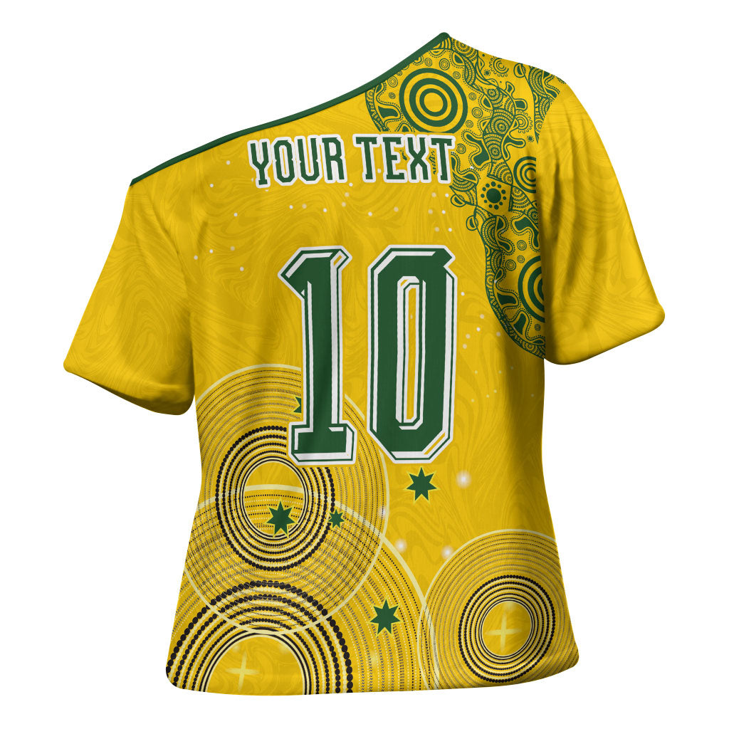Custom Australia National Football Cross Shoulder Shirt Socceroos-Aboriginal Dot Art Heritage Graphic