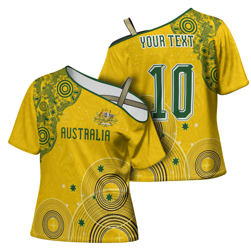 Custom Australia National Football Cross Shoulder Shirt Socceroos-Aboriginal Dot Art Heritage Graphic