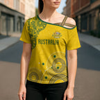 Custom Australia National Football Cross Shoulder Shirt Socceroos-Aboriginal Dot Art Heritage Graphic
