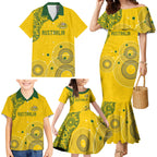 Custom Australia National Football Family Matching Mermaid Dress and Hawaiian Shirt Socceroos-Aboriginal Dot Art Heritage Graphic