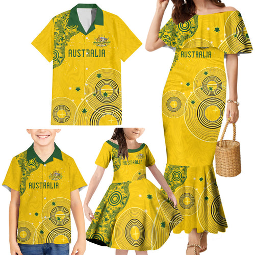 Custom Australia National Football Family Matching Mermaid Dress and Hawaiian Shirt Socceroos-Aboriginal Dot Art Heritage Graphic