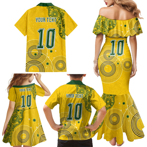 Custom Australia National Football Family Matching Mermaid Dress and Hawaiian Shirt Socceroos-Aboriginal Dot Art Heritage Graphic