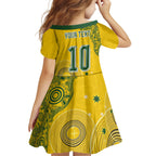 Custom Australia National Football Family Matching Off The Shoulder Long Sleeve Dress and Hawaiian Shirt Socceroos-Aboriginal Dot Art Heritage Graphic