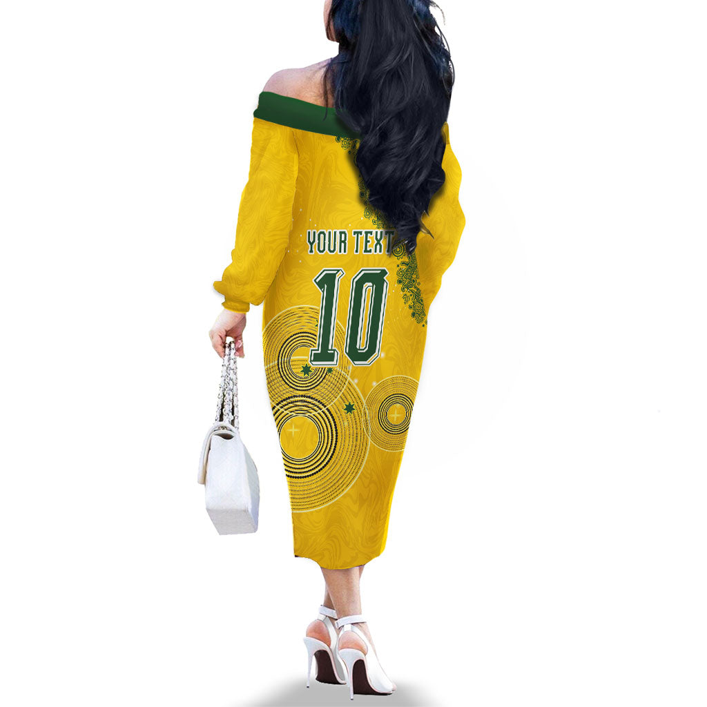 Custom Australia National Football Family Matching Off The Shoulder Long Sleeve Dress and Hawaiian Shirt Socceroos-Aboriginal Dot Art Heritage Graphic
