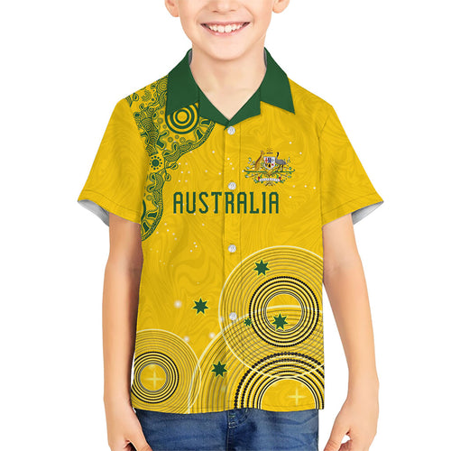 Custom Australia National Football Family Matching Off The Shoulder Long Sleeve Dress and Hawaiian Shirt Socceroos-Aboriginal Dot Art Heritage Graphic
