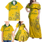 Custom Australia National Football Family Matching Off Shoulder Maxi Dress and Hawaiian Shirt Socceroos-Aboriginal Dot Art Heritage Graphic