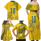 Custom Australia National Football Family Matching Off Shoulder Maxi Dress and Hawaiian Shirt Socceroos-Aboriginal Dot Art Heritage Graphic