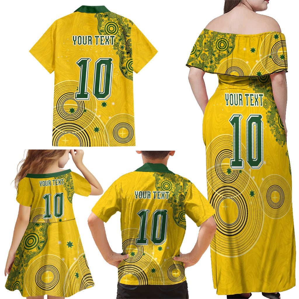 Custom Australia National Football Family Matching Off Shoulder Maxi Dress and Hawaiian Shirt Socceroos-Aboriginal Dot Art Heritage Graphic